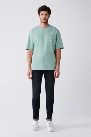 Мужская футболка большого размера цвета морской волны с круглым вырезом и принтом A31y1178 A31Y1178