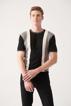 Мужская черная трикотажная футболка с круглым вырезом и цветными блоками A31y5118 A31Y5118