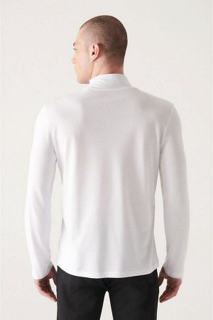 Белая ультрамягкая хлопковая футболка с длинными рукавами и высоким воротником E001077