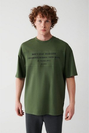 Мужская футболка оверсайз цвета хаки с круглым вырезом и принтом A31y1181 A31Y1181