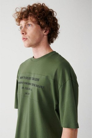 Мужская футболка оверсайз цвета хаки с круглым вырезом и принтом A31y1181 A31Y1181