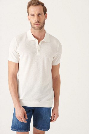 Мужская белая текстурированная базовая трикотажная футболка с воротником-поло B005009