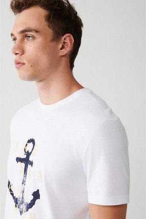 Мужская белая футболка оверсайз с круглым вырезом и принтом A31y1184 A31Y1184