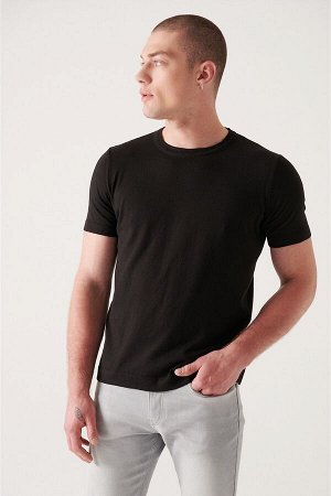 Черная базовая трикотажная футболка с круглым вырезом E005011