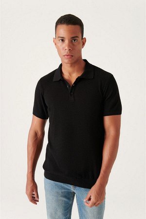 Черная футболка из текстурированного базового трикотажа с воротником поло B005009