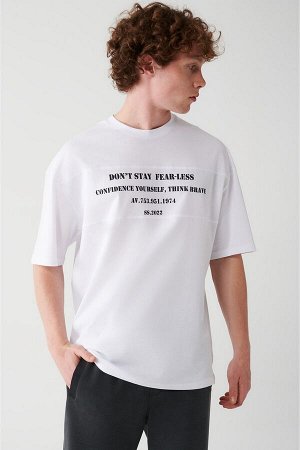 Мужская белая футболка оверсайз с круглым вырезом и принтом A31y1181 A31Y1181