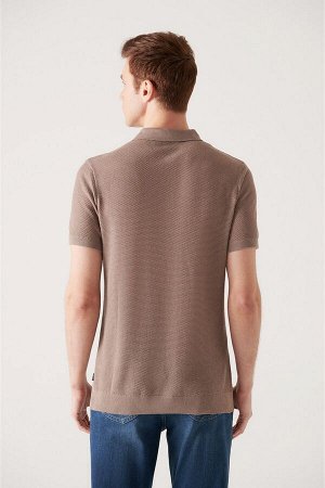 Мужская норковая футболка с вырезом поло и текстурированным базовым трикотажем B005009