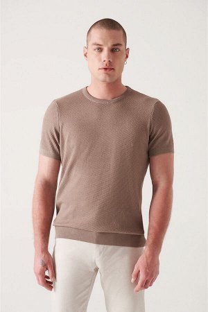 Текстурированная базовая трикотажная футболка из норки с круглым вырезом B005010