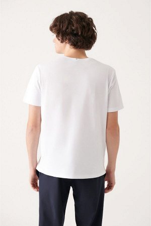 Мужская белая трикотажная футболка с круглым вырезом и тисненым принтом A31y1151 A31Y1151