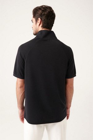 Черная облегающая футболка с воротником-стойкой и застежкой-молнией A31Y1002
