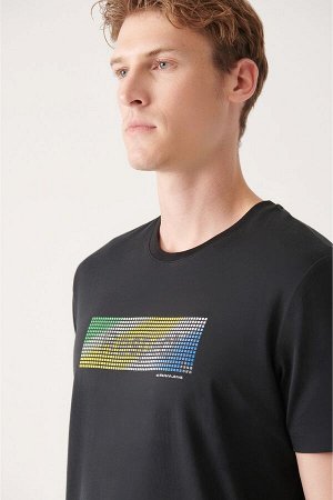 Мужская черная трикотажная футболка с круглым вырезом и принтом с тиснением A31y1151 A31Y1151