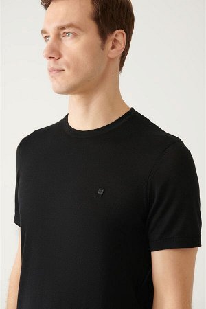 Черная классическая трикотажная футболка с круглым вырезом A31Y5133