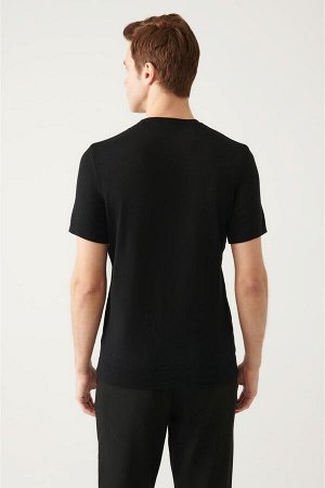 Черная классическая трикотажная футболка с круглым вырезом A31Y5133