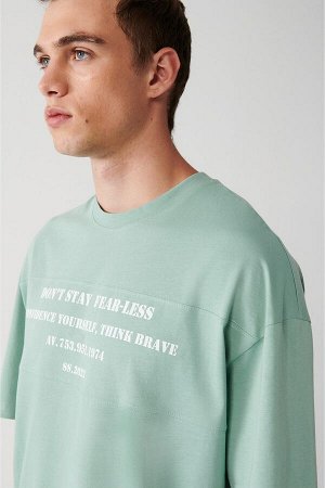 Мужская футболка большого размера цвета морской волны с круглым вырезом и принтом A31y1181 A31Y1181