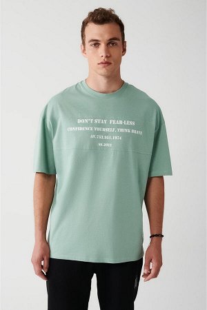 Мужская футболка большого размера цвета морской волны с круглым вырезом и принтом A31y1181 A31Y1181