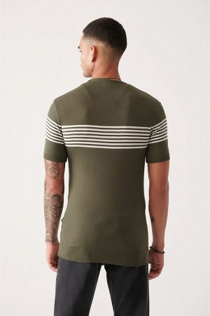 Трикотажная футболка цвета хаки с круглым вырезом на груди и рукавами A31Y5116