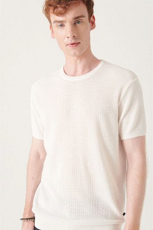 Белая текстурированная базовая трикотажная футболка с круглым вырезом B005010