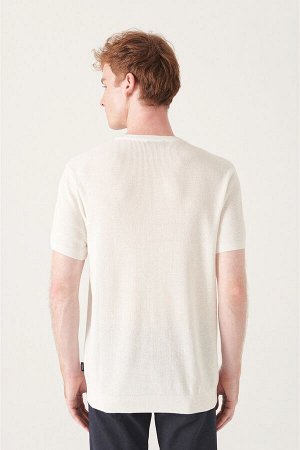 Белая текстурированная базовая трикотажная футболка с круглым вырезом B005010