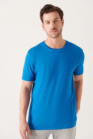 Темно-синяя ультрамягкая хлопковая базовая футболка с круглым вырезом E001171