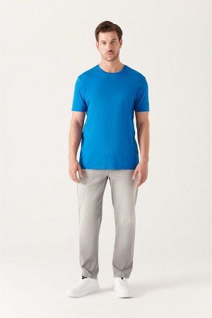 avva Темно-синяя ультрамягкая хлопковая базовая футболка с круглым вырезом E001171