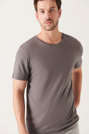 Ультрамягкая хлопковая базовая футболка антрацитового цвета с круглым вырезом E001171