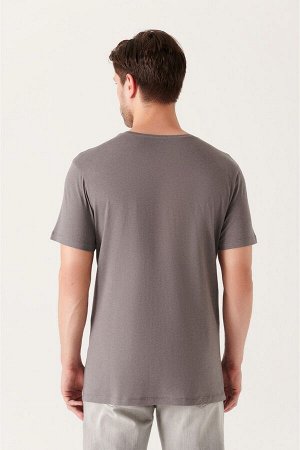 Ультрамягкая хлопковая базовая футболка антрацитового цвета с круглым вырезом E001171