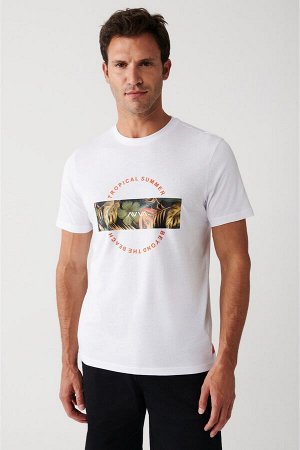 Мужская белая футболка с тропическим принтом A31y1047 A31Y1047