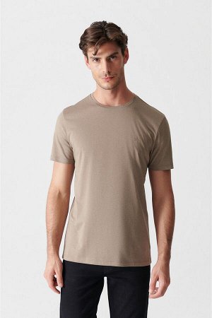 Норковая ультрамягкая хлопковая базовая футболка с круглым вырезом E001171