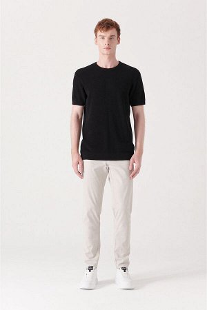 Черная текстурированная базовая трикотажная футболка с круглым вырезом B005010