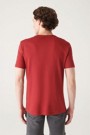 Бордово-красная ультрамягкая хлопковая базовая футболка с круглым вырезом E001171