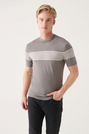 Серая трикотажная футболка с круглым вырезом, грудью и рукавами A31Y5116