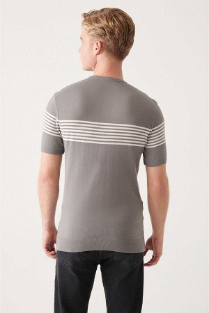 Серая трикотажная футболка с круглым вырезом, грудью и рукавами A31Y5116