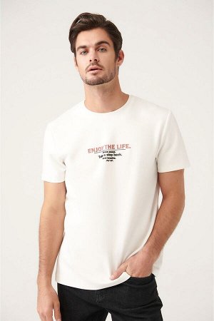 Белая приталенная футболка с круглым вырезом и принтом A31Y1009