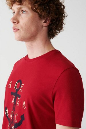 Мужская красная футболка оверсайз с круглым вырезом и принтом A31y1184 A31Y1184