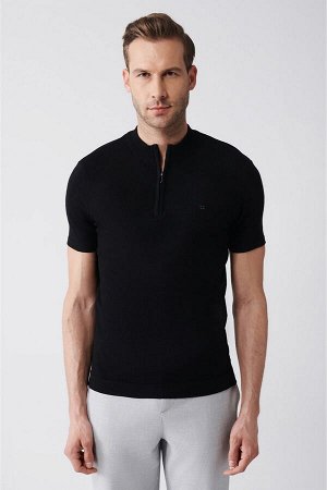 Мужская черная трикотажная футболка с высоким круглым вырезом на молнии A31y5121 A31Y5121