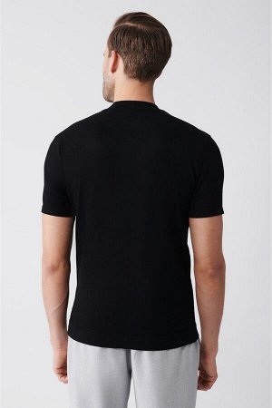 Мужская черная трикотажная футболка с высоким круглым вырезом на молнии A31y5121 A31Y5121