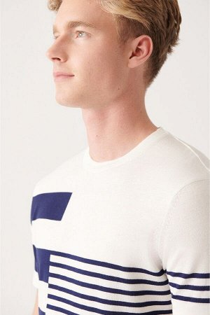 Мужская белая трикотажная футболка с круглым вырезом и цветными блоками A31y5113 A31Y5113