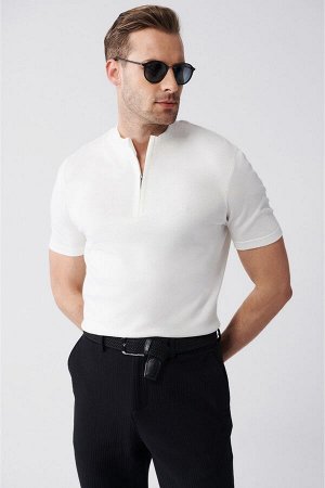Мужская белая трикотажная футболка с высоким круглым вырезом на молнии A31y5121 A31Y5121