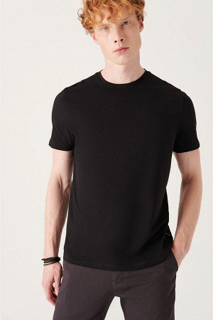 Черная базовая футболка с круглым вырезом из 100 % хлопка E001000