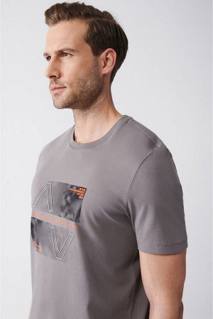 Мужская футболка большого размера антрацитового цвета с круглым вырезом и принтом A31y1182 A31Y1182