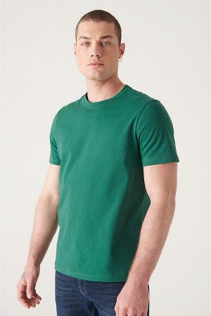 Зеленая базовая футболка из 100% хлопка с круглым вырезом E001000