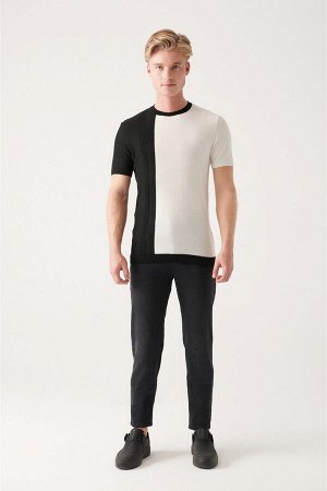 Мужская черная трикотажная футболка с круглым вырезом и цветными блоками A31y5123 A31Y5123