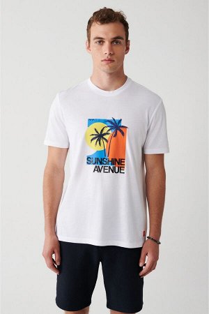 Мужская белая футболка с тропическим принтом A31y1046 A31Y1046