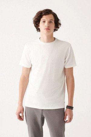 avva Мужская белая футболка с круглым вырезом и продольным меланжевым рисунком A31y1020 A31Y1020