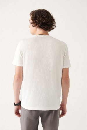 Мужская белая футболка с круглым вырезом и продольным меланжевым рисунком A31y1020 A31Y1020