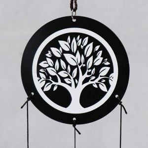 Музыка ветра металл "Дерево" 4 колокольчика чёрно-белый 50 см