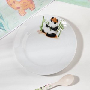 Тарелка фарфоровая «Панда», d=17,5 см, белая