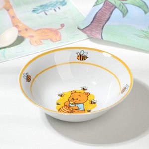 Набор детской посуды из керамики Доляна «Медвежонок и мёд», 3 предмета: кружка 230 мл, миска 400 мл, тарелка d=18 см