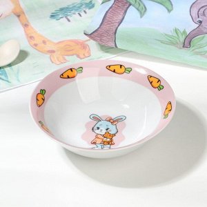 Набор детской посуды из керамики Доляна «Лапочка зайка», 3 предмета: кружка 230 мл, миска 400 мл, тарелка d=18 см