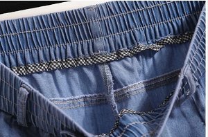 Шорты из тонкой джинсы свободные, пояс на резинке, голубой